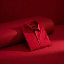 Men's Long Sleeve Slim Easy Dress Shirt - 紅色 - 查看 2