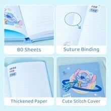 Miniso Disney Stitch Gourmet Party Serie Schulheft, Gleitelauf 3D-Design, Tagebuch Notizblock Handbuch Cartoon Hardcover Arbeitsmappe, Schulanfang Geschenk, tintenfestresistenter wasserdichter Einband 80 Blatt