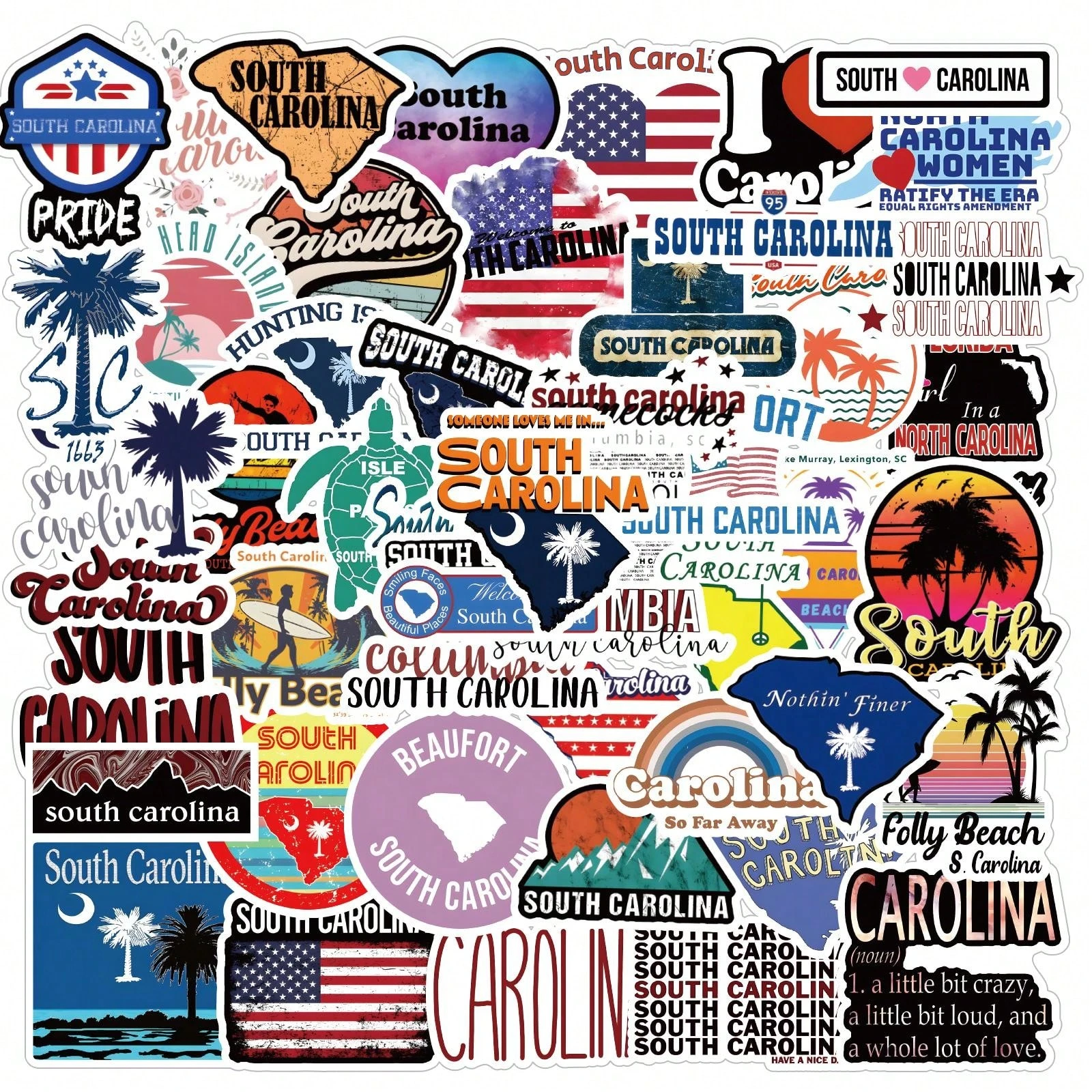 Sc Car Sticker 51pcs/Pack South Carolina State Cute Cartoon Aesthetic Doodle Vinyl ...