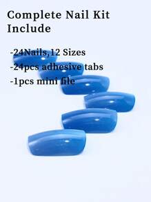 Upgrade Your Look With 24pcs Rectangular Press-On Nail Tips, Creative Translucent Sky Blue Cat Eye Design Full Coverage Fake Nails Set, Suitable For Office Daily Wear For Women And Girls, With Nail File And Jelly Glue, 1pc Nail Art Supplies - Multicolor - View 3