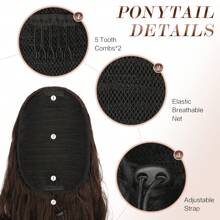 FESHFEN Long Ponytail Hair Extension With Pull Loop Long Wavy Curly Synthetic Hair Natural Clip In Hairpiece Braiding Hair For Women 25inch.