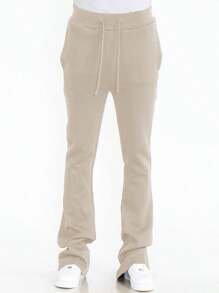 Mens Casual Tech Fleece Solid Stacked Sweat Pants - OATMEAL - View 2