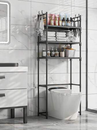 1 pieza Estantería metálica de 3 niveles para baño, estante de champú ajustable e independiente, compatible con lavadora y inodoro, fácil montaje con accesorios antivuelco