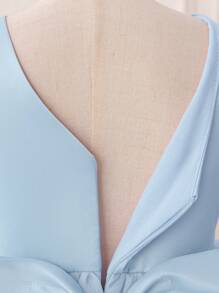 少女蓝色短袖手工串珠蝴蝶结圣诞派对优雅连衣裙，公主裙，适合女孩生日派对、舞会、毕业典礼、婚礼伴娘、节日庆典等场合。 - 藍色 - 查看 5