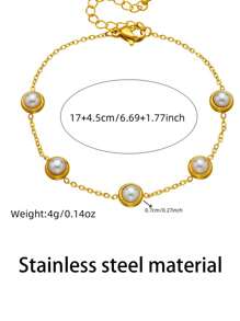 European And American Retro Round Pearl Stainless Steel Chain Accessories Bracelet Earrings Necklace Jewelry Set For Women, Suitable As Gift