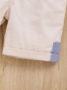 2件套年轻男童前扣短袖简约衬衫和吊带裤套装 - 白色 - 查看 3