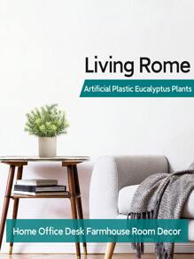 Mini Potted Fake Plants Artificial Plastic Eucalyptus Plants Topiaries For Home Office Desk Farmhouse Room Decor,Fake Plants Mini Artificial Greenery Potted Plants For Home Decor Indoor Office Table Room Farmhouse Gifts Birthday Graduation - Green - View 5