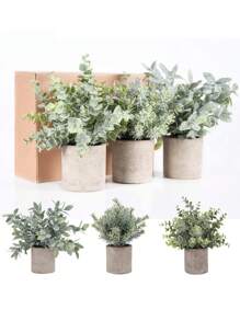 Mini Potted Fake Plants Artificial Plastic Eucalyptus Plants Topiaries For Home Office Desk Farmhouse Room Decor,Fake Plants Mini Artificial Greenery Potted Plants For Home Decor Indoor Office Table Room Farmhouse Gifts Birthday Graduation - Green - View 7
