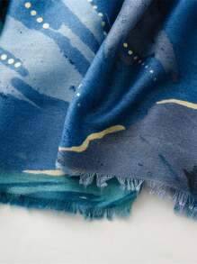 1 件多色荷叶印花时尚金属画风格流苏薄围巾，新款女士巴厘岛纱布棉麻趣味图案印花长围巾，休闲时尚旅行柔软舒适透气防晒沙滩巾 - 彩色 - 查看 10