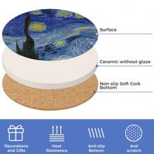 Drink Coasters With Holder, Coasters For Drinks-Set Of 6, Van Gogh Paintings Art Ceramic Coasters For Coffee Table Gifts Home Decor, Blue, 4 Inches - Multicolor - View 3