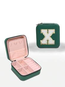 1pc Customizable Alphabet Jewelry Box Portable Jewelry Travel Storage Bag Mini Pearl Jewelry Box Bridesmaid Gift Box Compact Jewelry Box Earring Necklace Ring Jewelry Storage PU Leather Jewelry Box Creative Portable Jewelry Box Earring Gift Box Valentine's Day Gift Mother's Day Gift Halloween Gift Christmas Gift Bathroom Accessories Back To School