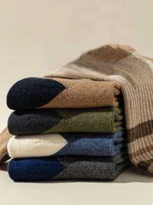 4 Pairs Men's Simple Casual Versatile Sports Stripe Mid-Calf Socks
