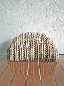 女士针织手提包，纯色，大容量，经典复古搭扣设计，适合度假旅行 - 卡其色 - 查看 3