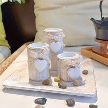 Set portacandele in legno bianco, portacandele da tè, ciotola decorativa in legno carino con portacandele da tè e pietre decorative per un'atmosfera accogliente, portacandele in legno, stile Ins regalo per matrimonio, anniversario, festa della mamma, decorazione per feste, regalo per l'inaugurazione di una casa, regalo per San Valentino, decorazione per tavolino da caffè per il salotto, decorazioni per il camino nel salotto, decorazione da tavolo rustica e vintage, accessori per il salotto, centrotavola natalizio