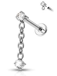 1PC Titanium Internally Threaded Waterdrop Dangle Labret Double Chain Dangle Top Helix Cartilage Piercing Ear Tragus Daith Earrings Jewelry