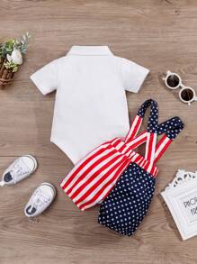 H HIBOBI 2件套男婴春夏条纹绅士套装，含短袖连体衣 - 白色 - 查看 2