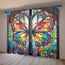 2pcs Cartoon Pattern Curtains, Made Of Polyester, Suitable For Living Room, Bedroom And Other Occasions, Good Blackout Effect, Suitable For Bedroom Decor, Home Furnishing, Wedding Style, No Need To Drill Holes For Installation. - Multicolor - View 5