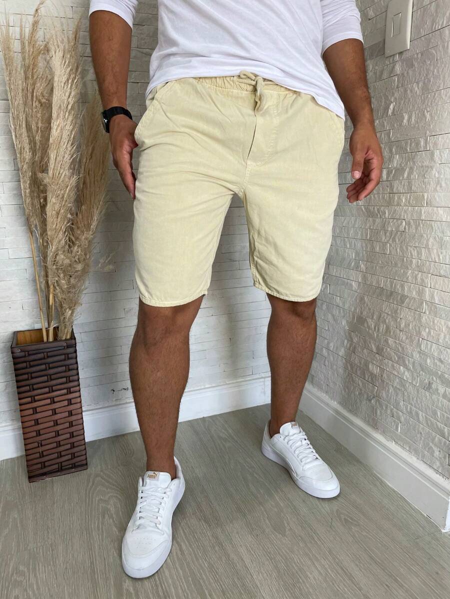 Men's Twill Bermuda Shorts With Drawstring Premium Shorts - Màu be - Xem 1