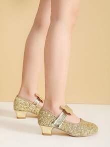 Girls Gold Dress Shoes Kids High Heel Shoes Cute Princess Shoes