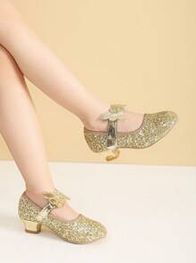 Girls Gold Dress Shoes Kids High Heel Shoes Cute Princess Shoes