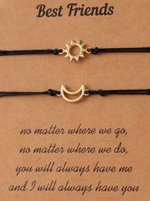 1 对太阳和月亮手链，创意友谊/情侣手工编织腕带，男女皆宜 - 彩色 - 查看 13