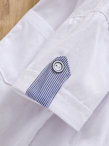 2件套年轻男童前扣短袖简约衬衫和吊带裤套装 - 白色 - 查看 8