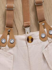 2件套年轻男童前扣短袖简约衬衫和吊带裤套装 - 白色 - 查看 7