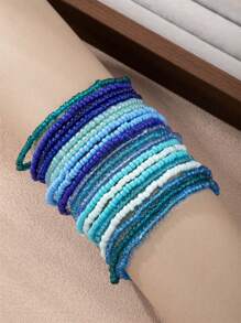 20pcs/Set Bohemian Gradient Colored Seed Beads Elastic Bracelet Set, Mix And Match