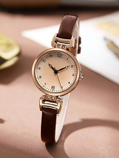 Vintage Women's Quartz Watch, Elegant Small Dial British Style Lightweight Luxury Leather Strap Ladies Wristwatch