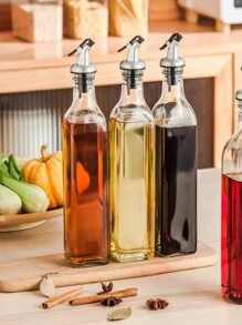 1pc Home Glass Oil Dispenser Bottle, Vinegar Liquid Seasoning Storage Container, Suitable For Cooking, Baking, Salad, Grilling, Kitchen Oil Dispenser Storage Container, Kitchen Utensils