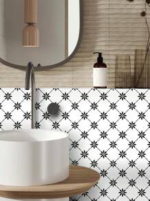 5/12pcs Thickened Frosted Anti-Mold Kitchen Tile Stickers, Simple Black & White Prints, Waterproof And Anti-Slip, Home Decoration Wall Decals, 7.87 X 7.87 Inches - Multicolor - View 7