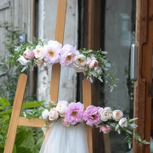 1pc Artificial Hanging Rose Peony Flower Wreath With Green Leaves, Decoration For Wedding Ceremony Arch, Front Door, Home Wall