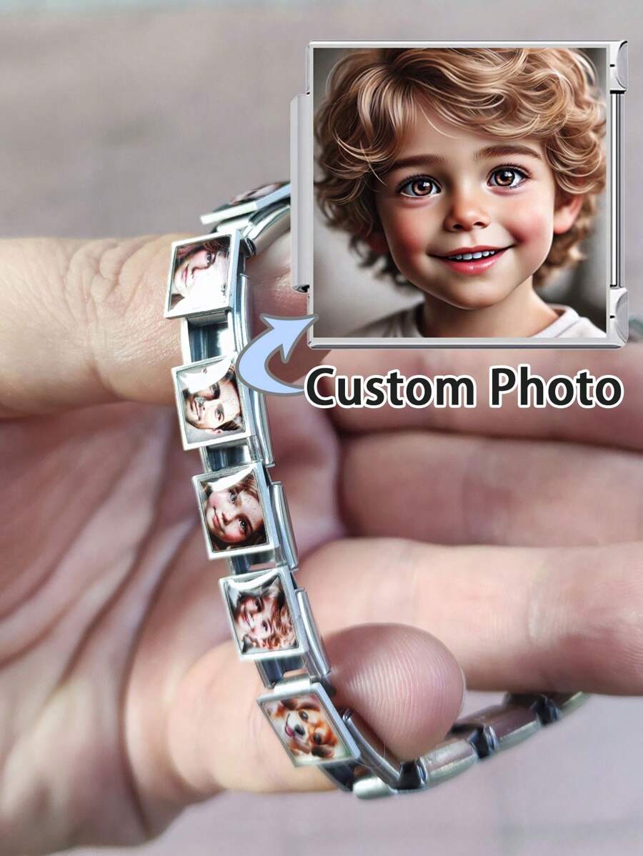 Customized Photo Italian Charm Bracelet,Armband,Jewelry Gift For Family,Loves,Pets,Best Friend,Kids,Men,Women Silver Stylish,Fall Fashion,Casual,Contracted,Simple,Unisex,Hipster Custom,Personalized,Unique Ideal Gifts For Her,Ideal Gifts For Him Girlfriend,Mom,Family,Friends,Daughter,Her,Grandparents For Anniversaries,For Birthdays,For Daily Wear,For Prom,For Mother's Day,For Valentine's Day,For Graduation,For Weddings - Bạc - Xem 1