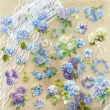 6张透明花朵贴纸套装，PET材质卡通花卉贴纸，适用于剪贴簿、手账装饰、DIY手工、学习用品、返校季 - 彩色 - 查看 5