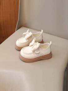 Girls Patent Leather Shoes 2024 Spring & Summer New Fashion Children Shoes Bow Decor Princess Shoes, Middle-Sized Kids Shoes, Run Small By 1 Size - Beige - View 2