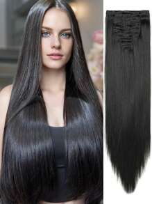 Clip In Hair Extensions Black Pink Color 22 Inch 12 PCS Set Long Straight Hair Extension Synthetic Hairpieces For Women Girls Daily Use