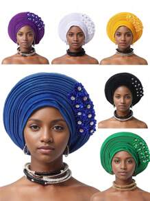Fashionable Multi-Layer African Head Wrap With Ruffle Design, Soft Breathable Fabric, Suitable For Fashionistas And Cultural Enthusiasts, Easy To Wear And Style - Multicolor - View 11