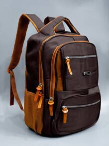 Large Laptop Backpack For School Executive Men's Adults Reinforced Waterproof - Coffee Brown - View 1