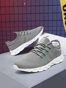Women's Mesh Breathable Sports Shoes Lace Up Flat Shoes Training Tennis Shoes Walking Sneakers Comfortable And Lightweight Athletic Shoes Fashionable Fitness Shoes Light_Gray
