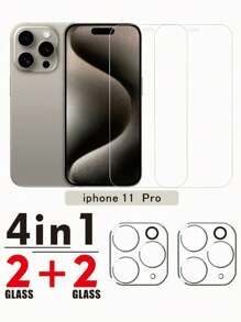 4 en 1 Compatible con 11/12/13/14/15/16 Plus/Pro/Pro Max Protector de pantalla de vidrio templado + Protector de lente de cámara - Cobertura completa, anti-arañazos, accesorio para teléfono