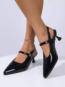 Zwarte puntige stiletto hoge hak instapsandalen voor dames, 5,5 cm, elegant en comfortabel