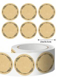 500pcs/Roll, 2 Inch Round Handmade Kraft Paper Feeling Thank You Stickers, Gift Series Adhesive Labels,School Supplies,Back To School Scrapbook Supplies Funny Stickers Laptop Stickers Kindle Phone Stickers - Brown - View 3