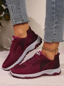 Zapatillas de deporte casuales de moda, Zapatos altos para mujer zapatos negros para mujer zapatos casuales de primavera zapatos casuales de suela gruesa ,zapatos casuales con cordones de verano entrenamiento para caminar tenis,zapatos ortopédicos huecos transpirables para caminar - Rojo - Ver 5