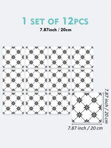 5/12pcs Thickened Frosted Anti-Mold Kitchen Tile Stickers, Simple Black & White Prints, Waterproof And Anti-Slip, Home Decoration Wall Decals, 7.87 X 7.87 Inches - Multicolor - View 6