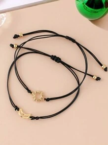 1 对太阳和月亮手链，创意友谊/情侣手工编织腕带，男女皆宜 - 彩色 - 查看 1