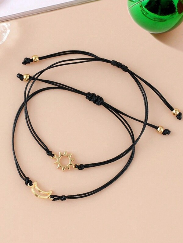 1 Pair Sun And Moon Bracelet, Creative Friendship/Couples Handmade Braided Wristband For Men And Women