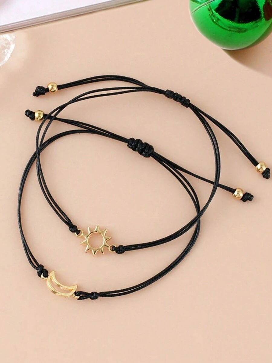 1 对太阳和月亮手链，创意友谊/情侣手工编织腕带，男女皆宜 - 彩色 - 查看 1