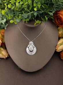 1 Set Elegant Cubic Zirconia Flower Petal Pendant Necklace, Earrings, And Ring Set, Suitable For Women's Party Wear, No Gift Box Included