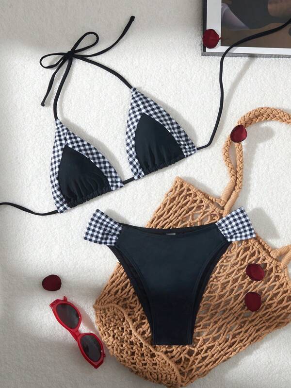 Modischer Patchwork bedruckter Damen Bikini Badeanzug, für Sommerurlaub