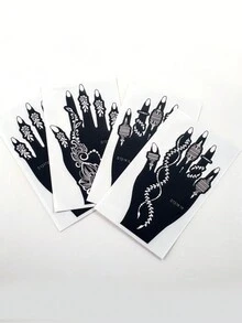 4 Sheets Reusable Flower Tattoo Stencils Temporary Tattoo Sticker Body Art Tattoos Stencils Sticker Glitter Tattoo Template For Hand Body Art Mehndi Designs - Black - View 3
